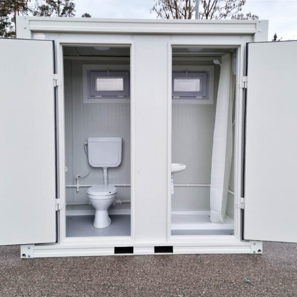 Contenedor con ducha, inodoro y urinario, RAL 9002 blanco
