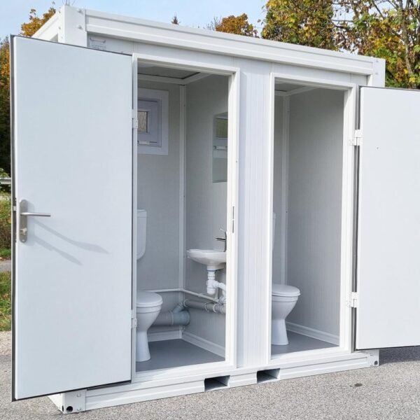 Contenedor sanitario con inodoro en blanco para hombre y mujer, RAL 9002
